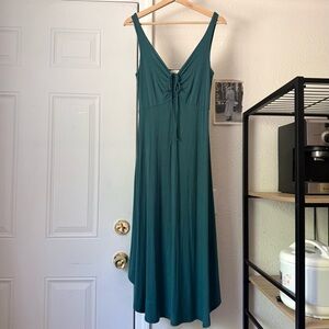 SOZY emerald forest teal green modal knit stretchy sleeveless midi dress